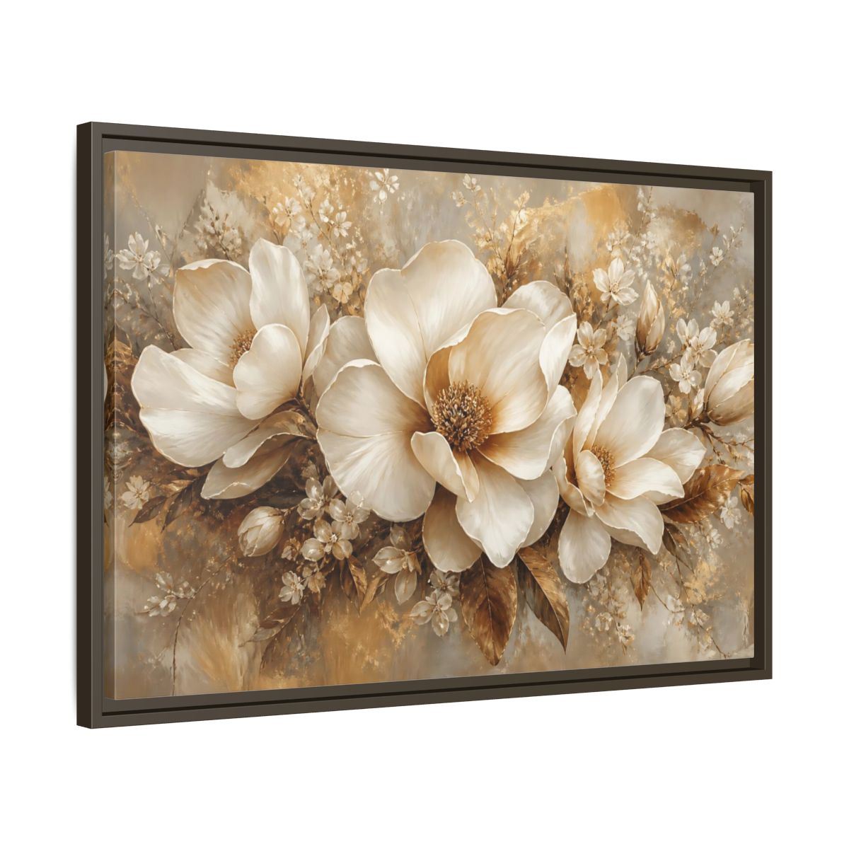 Side Mockup 11. Champagne Floral Elegance shown as framed canvas print