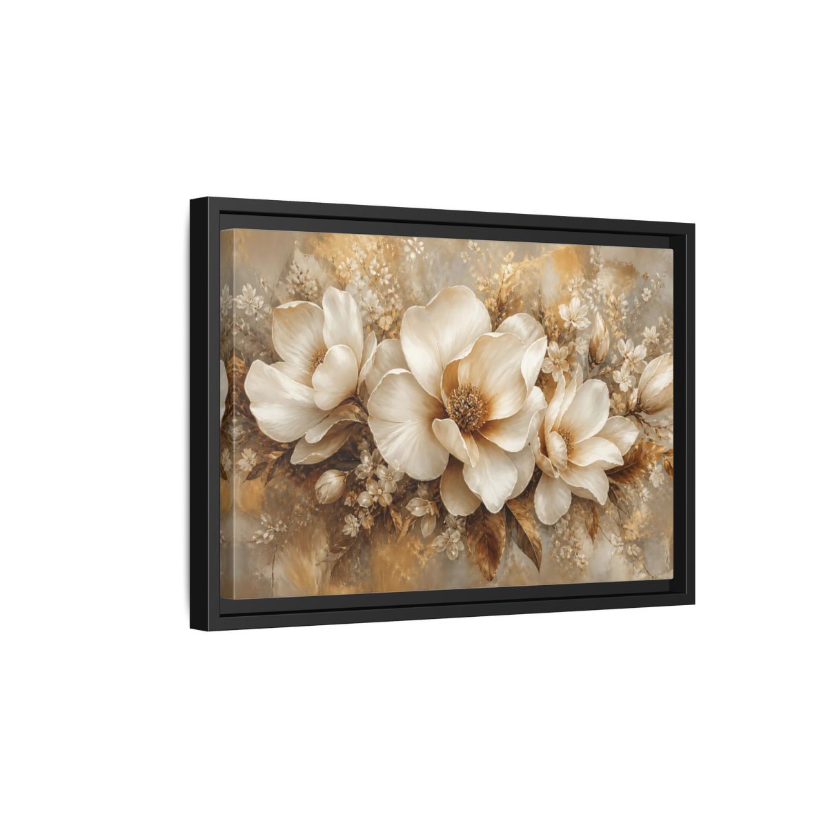 Side Mockup 6. Champagne Floral Elegance shown as framed canvas print