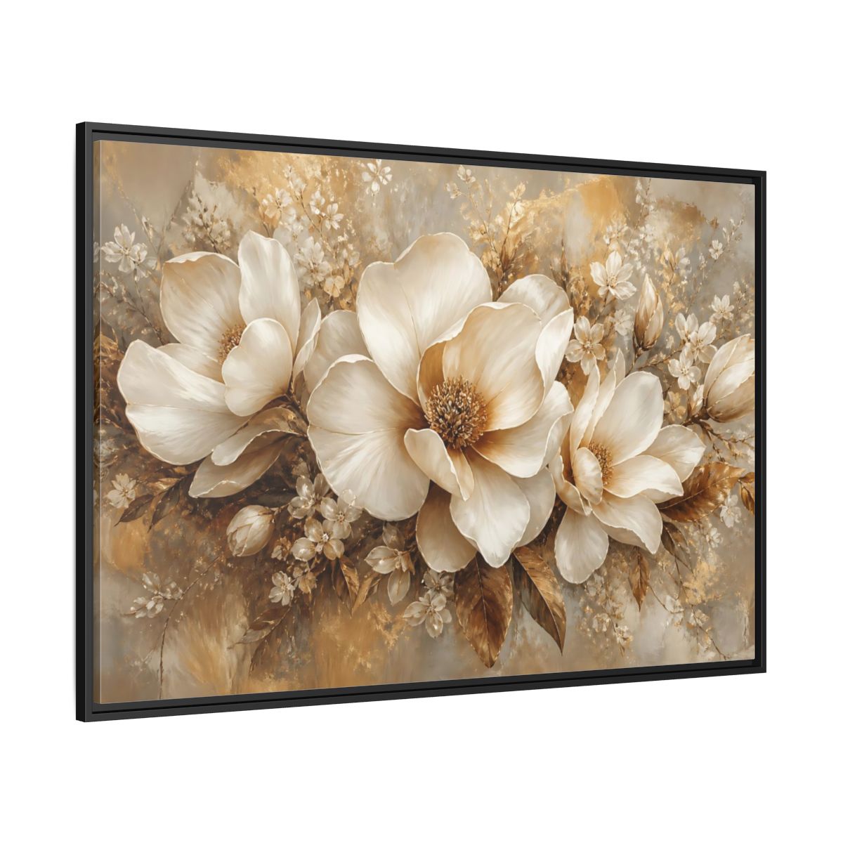 Side Mockup 12. Champagne Floral Elegance shown as framed canvas print