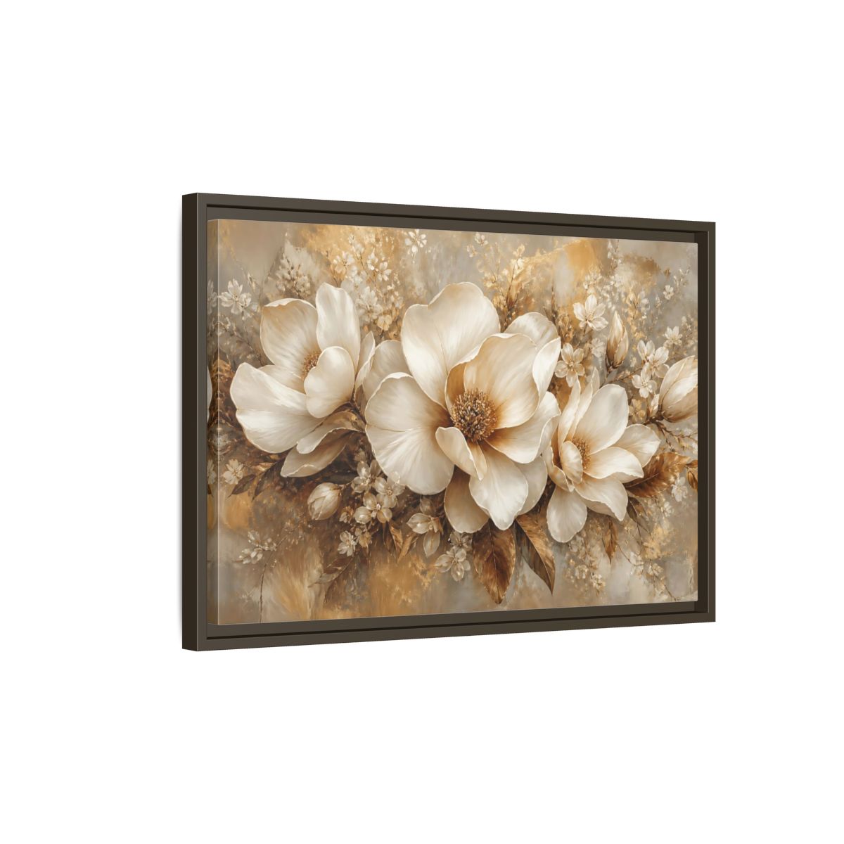 Side Mockup 2. Champagne Floral Elegance shown as framed canvas print
