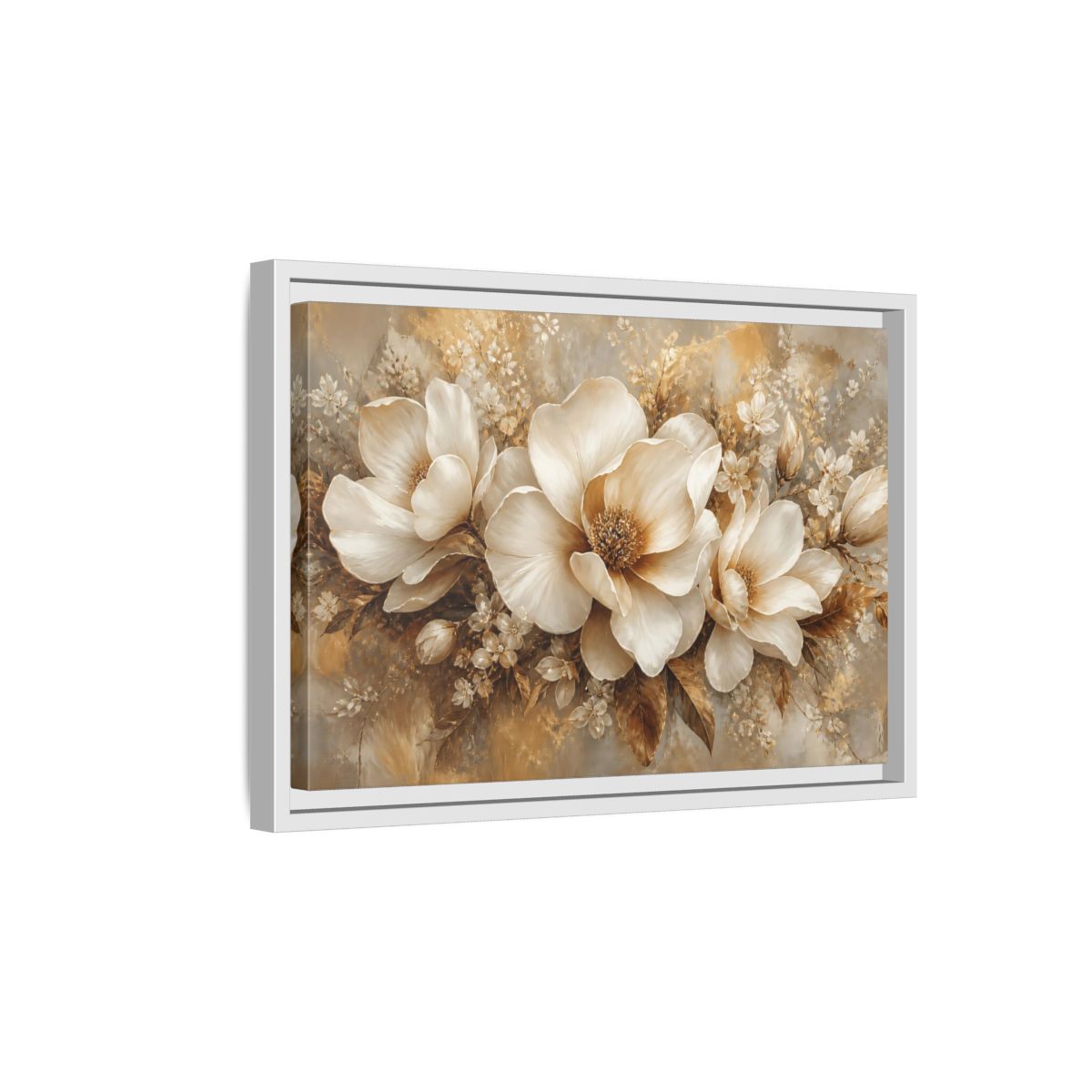 Side Mockup 4. Champagne Floral Elegance shown as framed canvas print