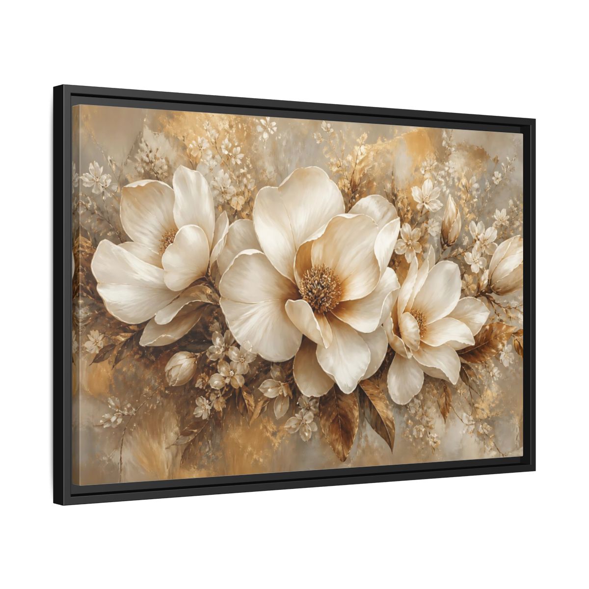Side Mockup 14. Champagne Floral Elegance shown as framed canvas print
