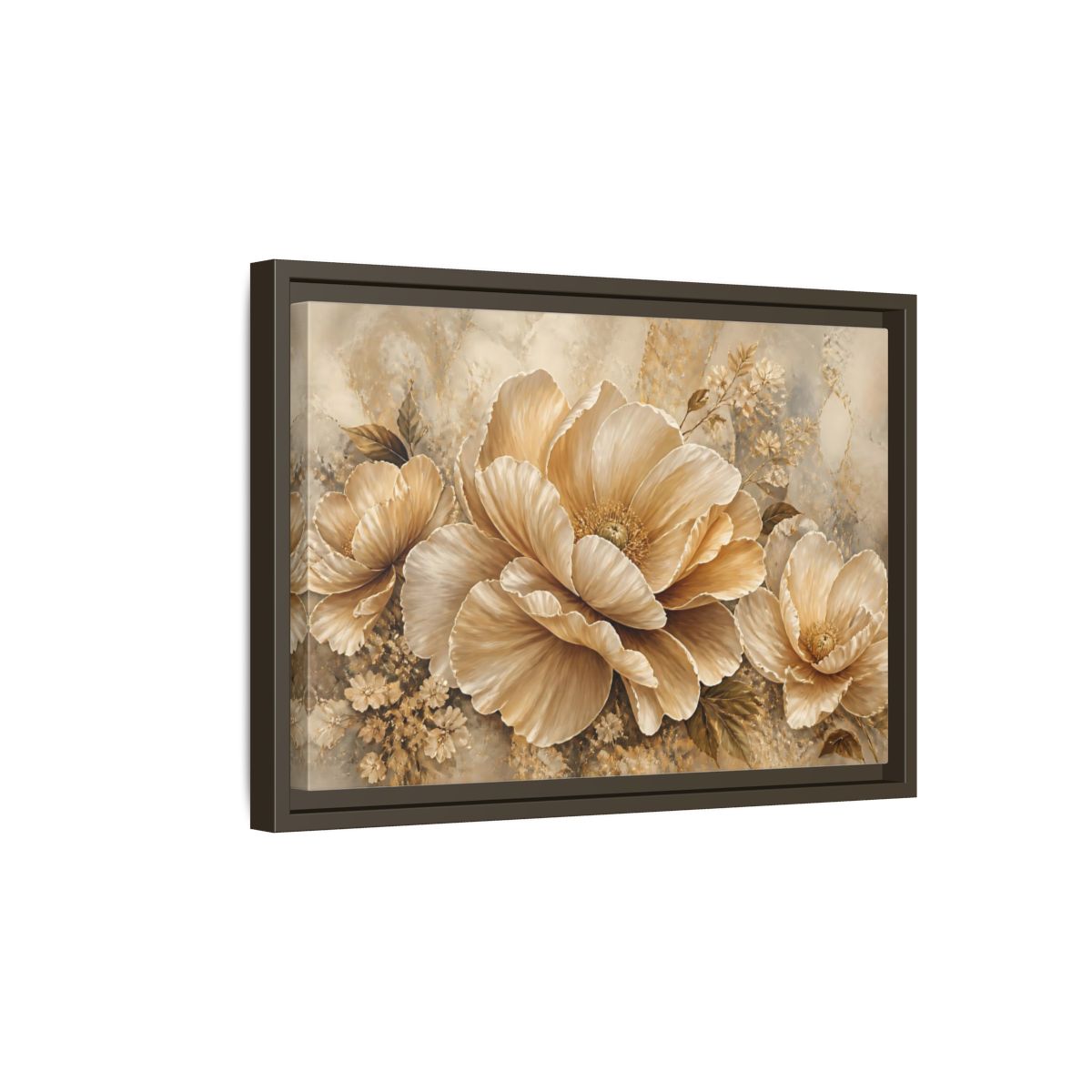 Side Mockup 5. Champagne Floral Elegance shown as framed canvas print