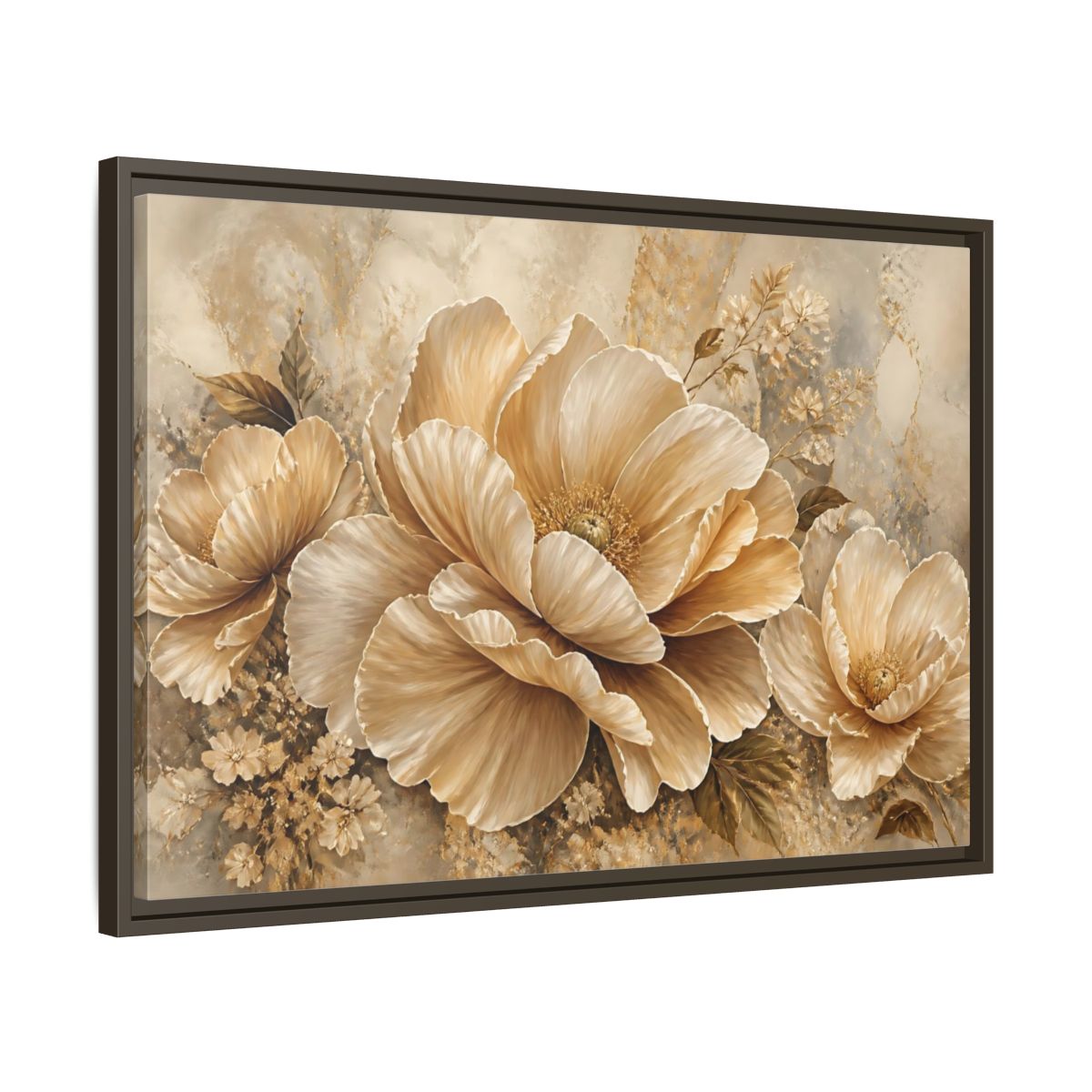 Side Mockup 11. Champagne Floral Elegance shown as framed canvas print
