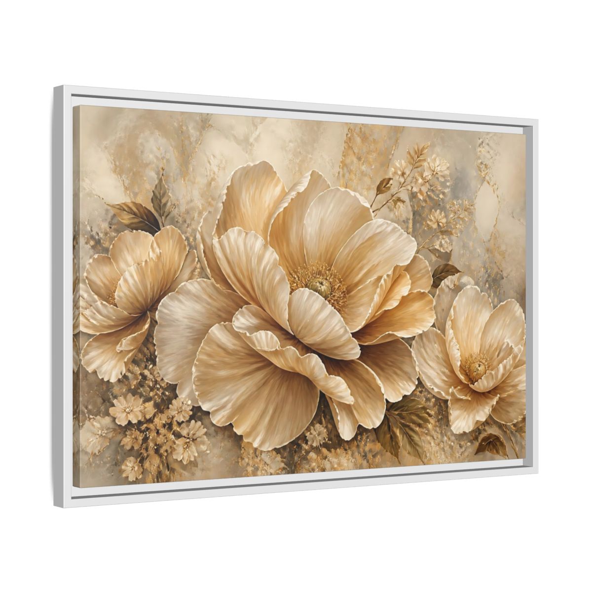 Side Mockup 10. Champagne Floral Elegance shown as framed canvas print