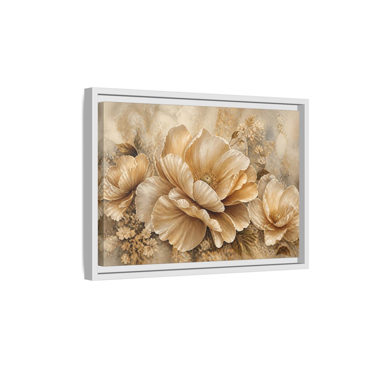 Side Mockup 4. Champagne Floral Elegance shown as framed canvas print