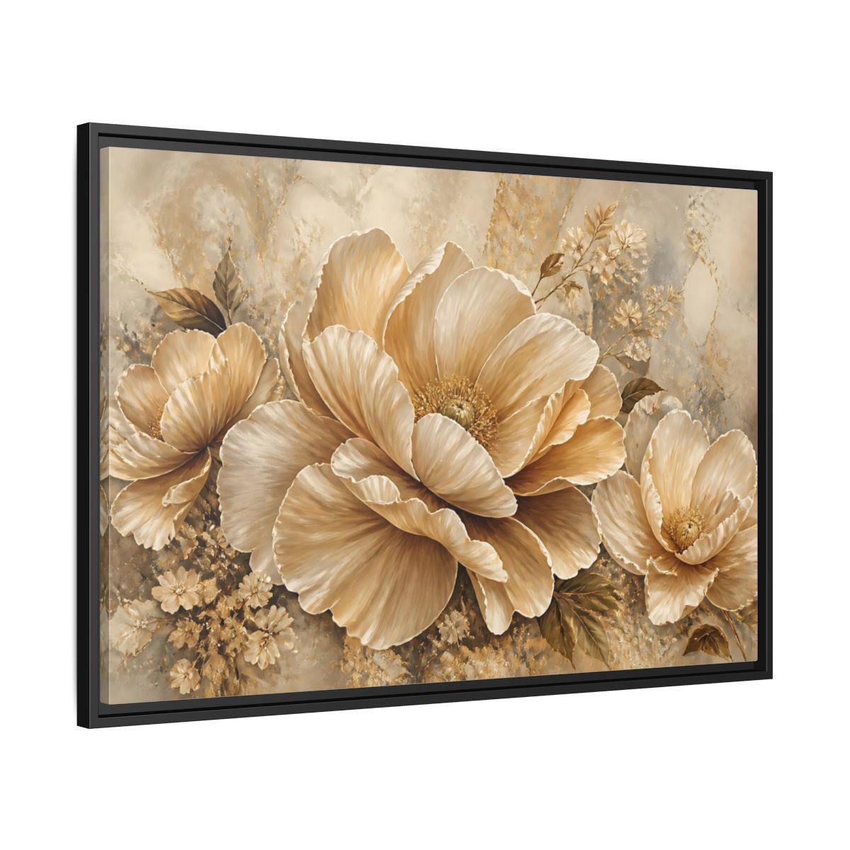 Side Mockup 13. Champagne Floral Elegance shown as framed canvas print