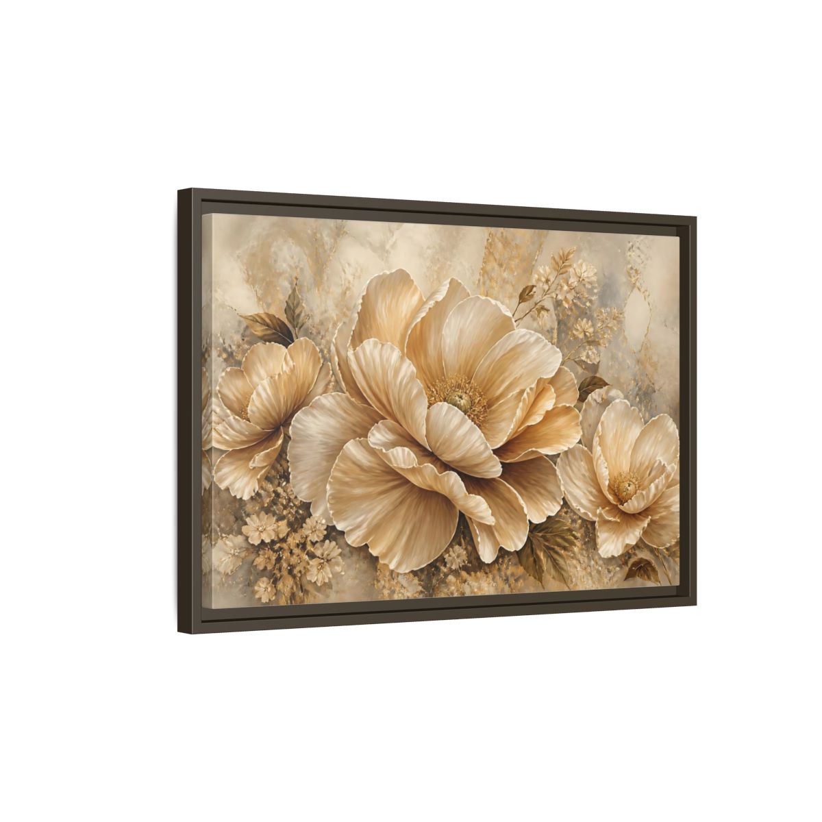Side Mockup 2. Champagne Floral Elegance shown as framed canvas print