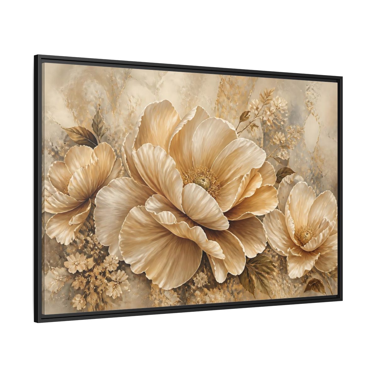 Side Mockup 12. Champagne Floral Elegance shown as framed canvas print