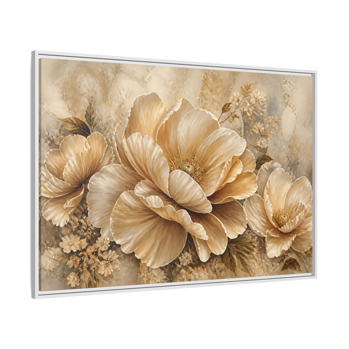 Side Mockup 7. Champagne Floral Elegance shown as framed canvas print