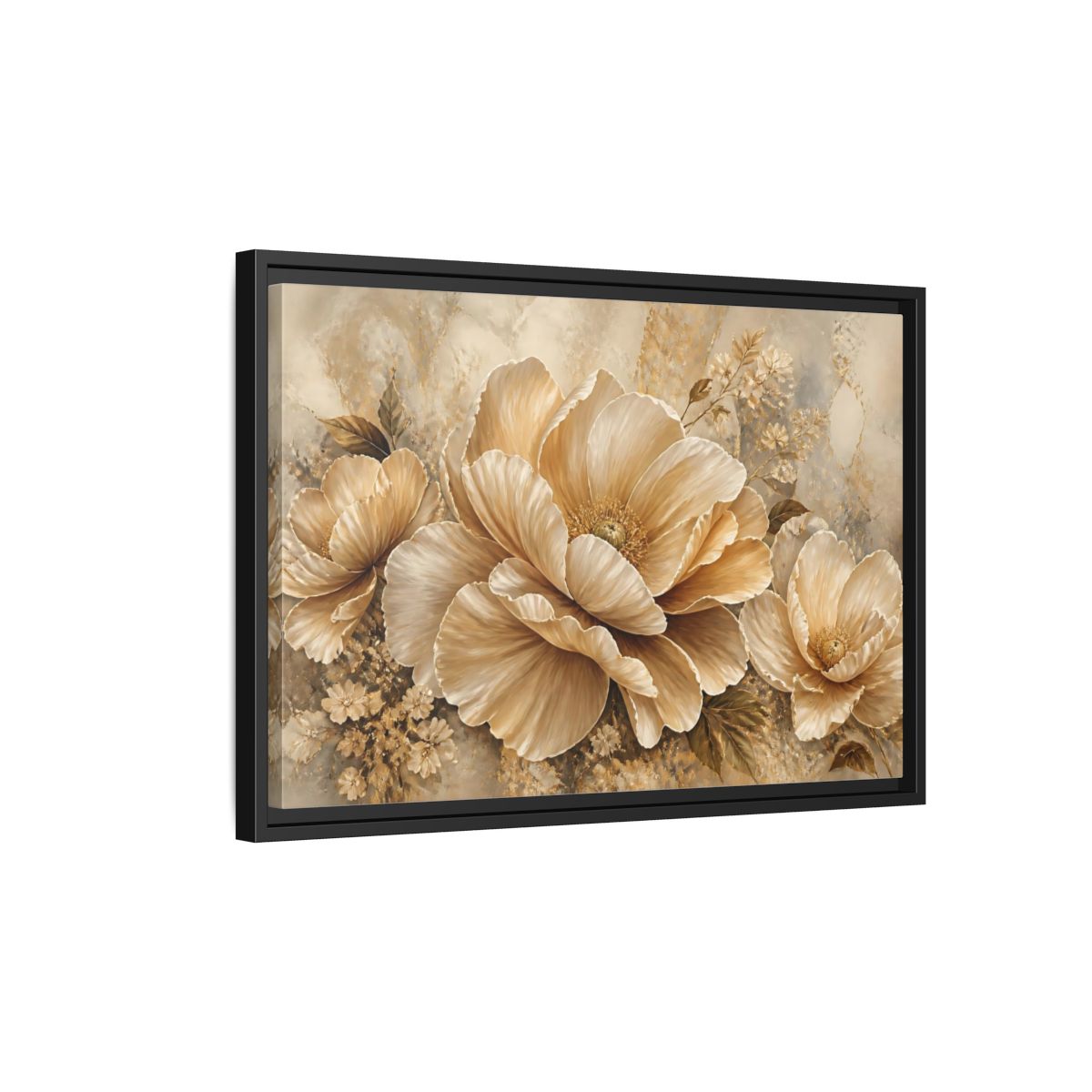 Side Mockup 3. Champagne Floral Elegance shown as framed canvas print