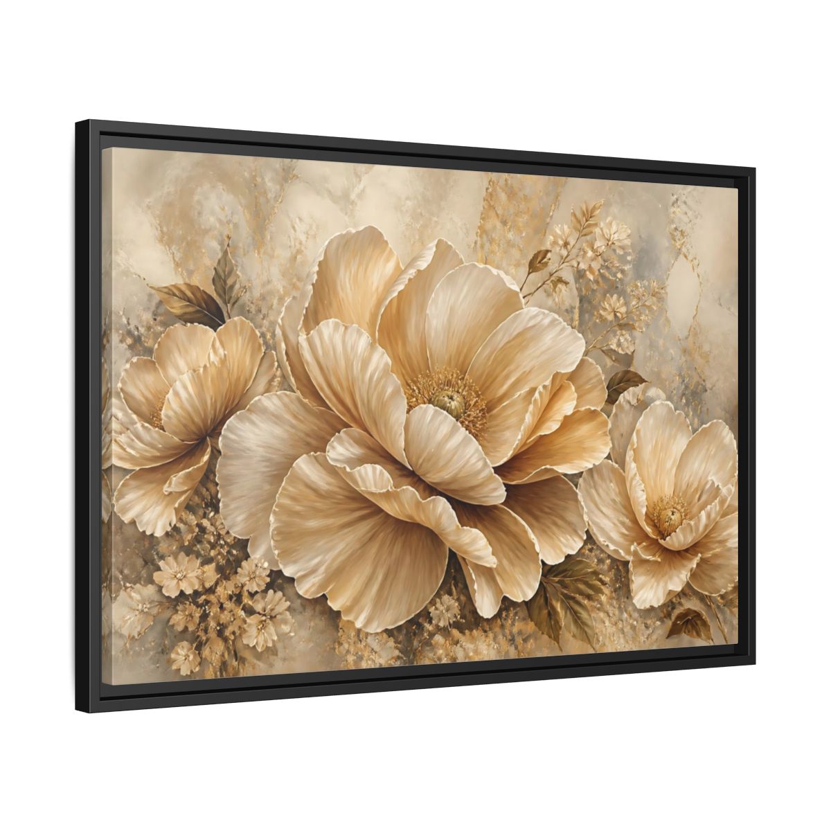 Side Mockup 14. Champagne Floral Elegance shown as framed canvas print