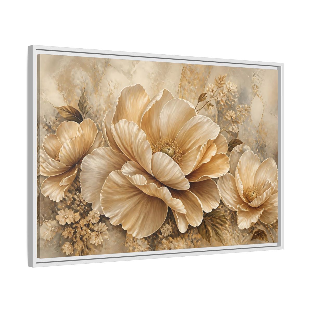 Side Mockup 9. Champagne Floral Elegance shown as framed canvas print