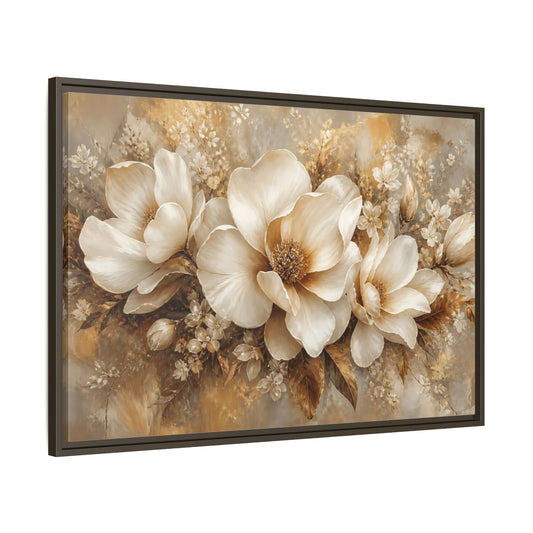 Main Mockup. Champagne Floral Elegance shown as framed canvas print