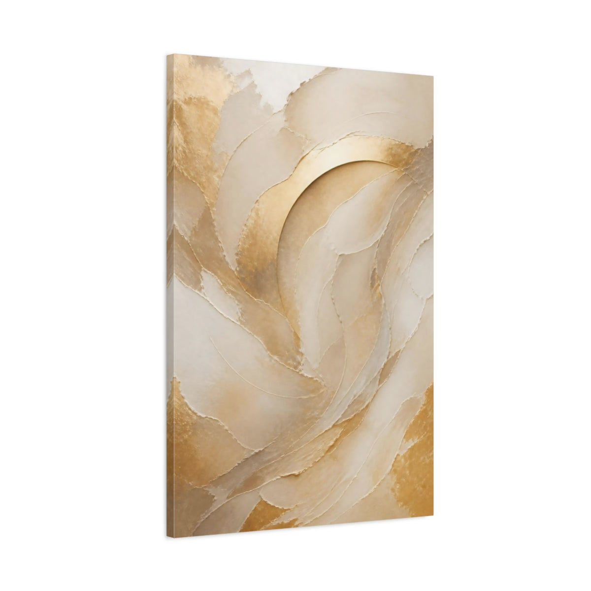Main Mockup. Champagne Gold Abstract Arcs shown as canvas print
