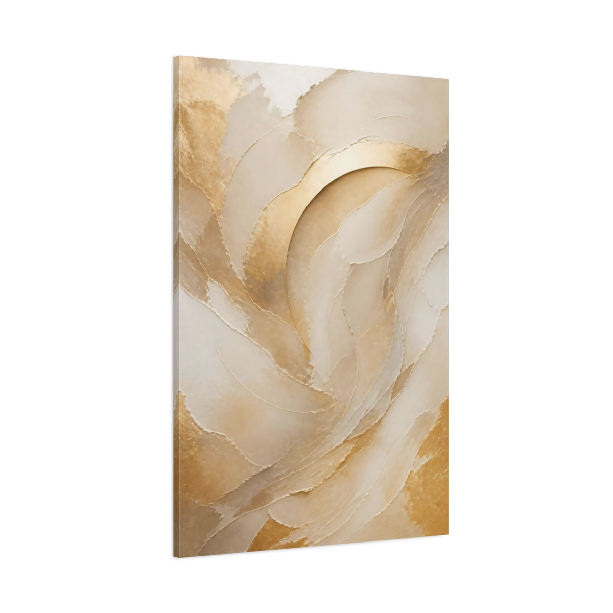 Side Mockup 1. Champagne Gold Abstract Arcs shown as canvas print