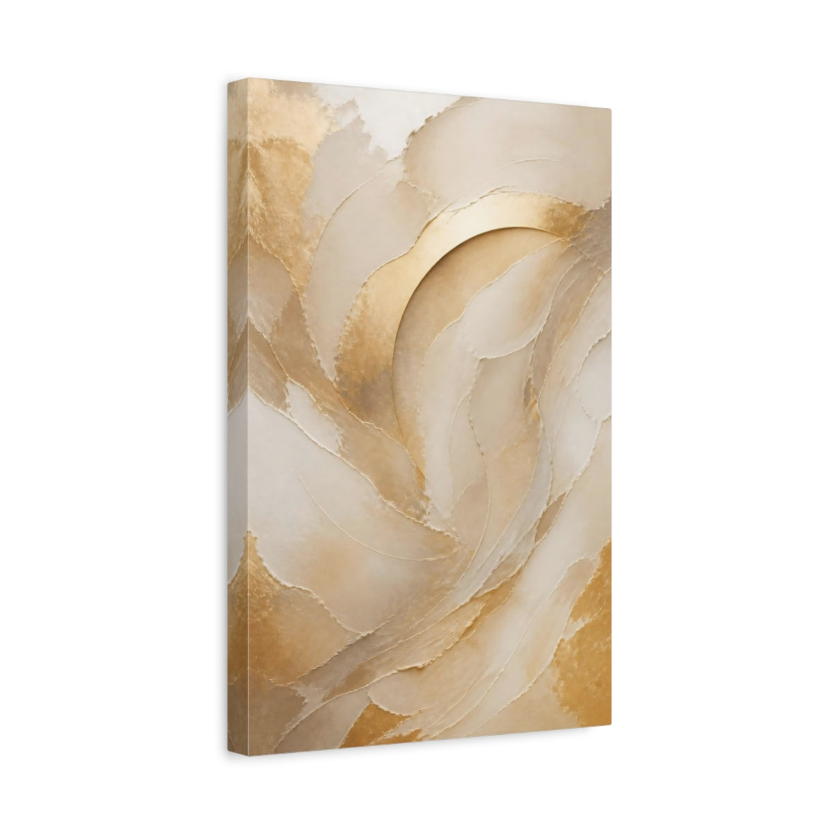 Side Mockup 4. Champagne Gold Abstract Arcs shown as canvas print