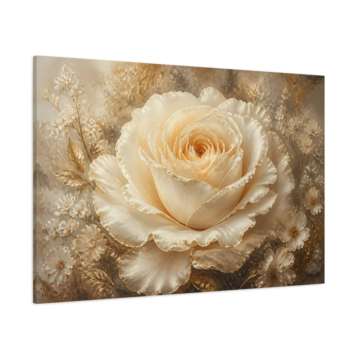 Side Mockup 1. Champagne Ivory Rose shown as canvas print