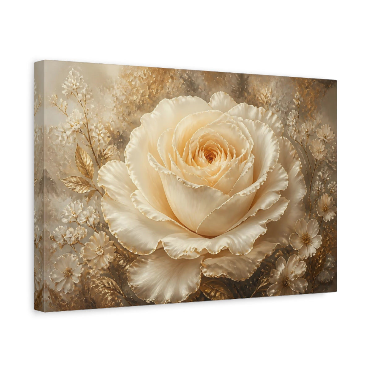 Side Mockup 4. Champagne Ivory Rose shown as canvas print