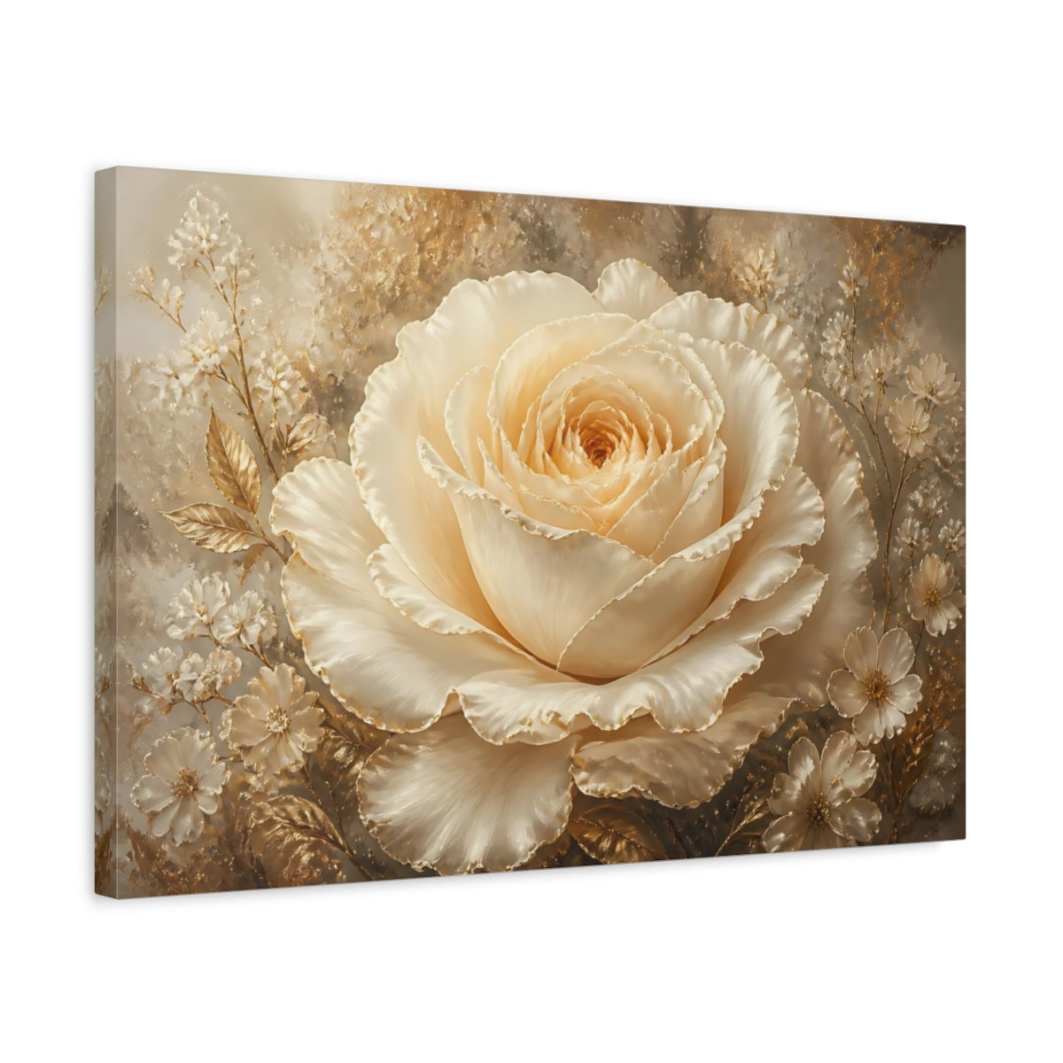 Side Mockup 3. Champagne Ivory Rose shown as canvas print