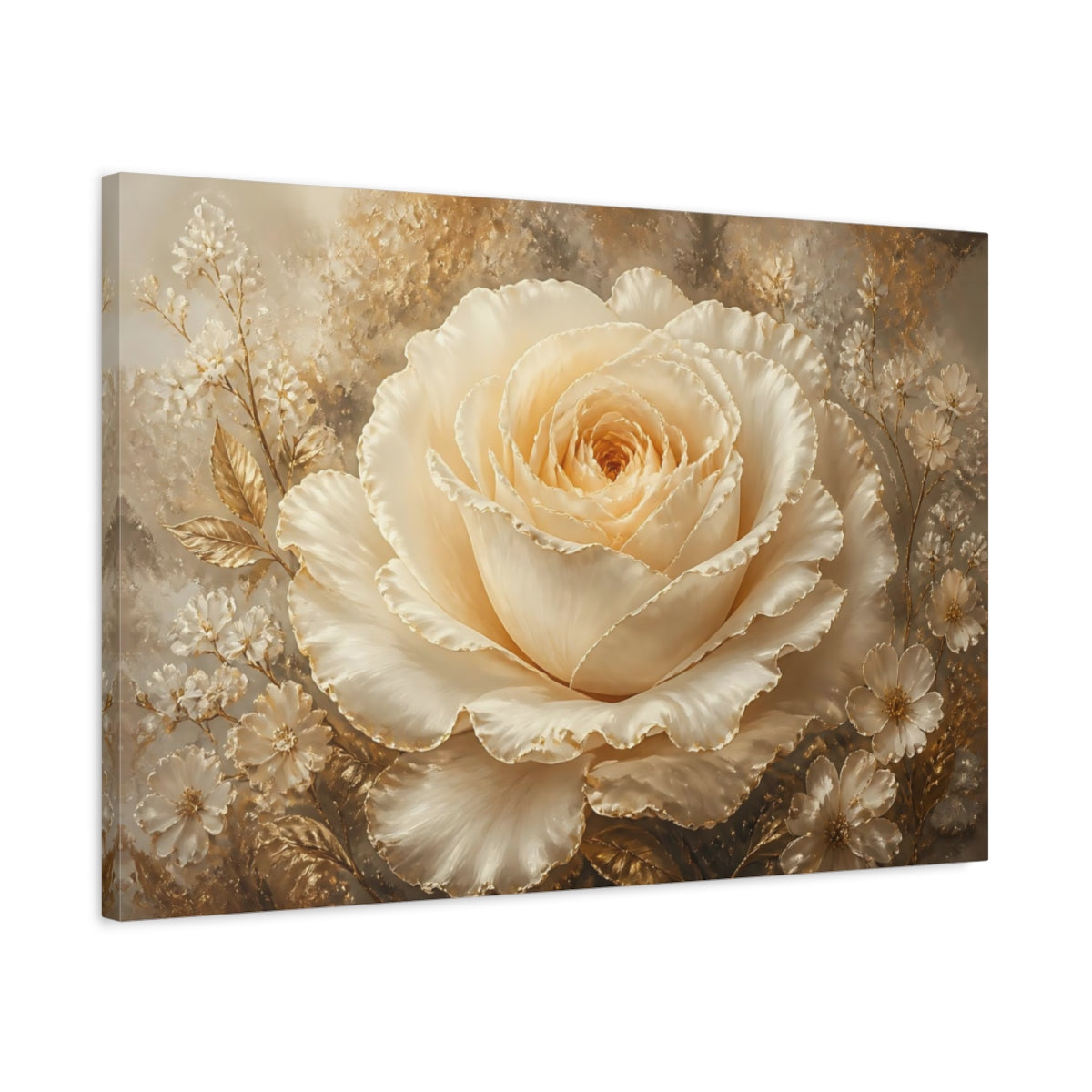 Side Mockup 2. Champagne Ivory Rose shown as canvas print