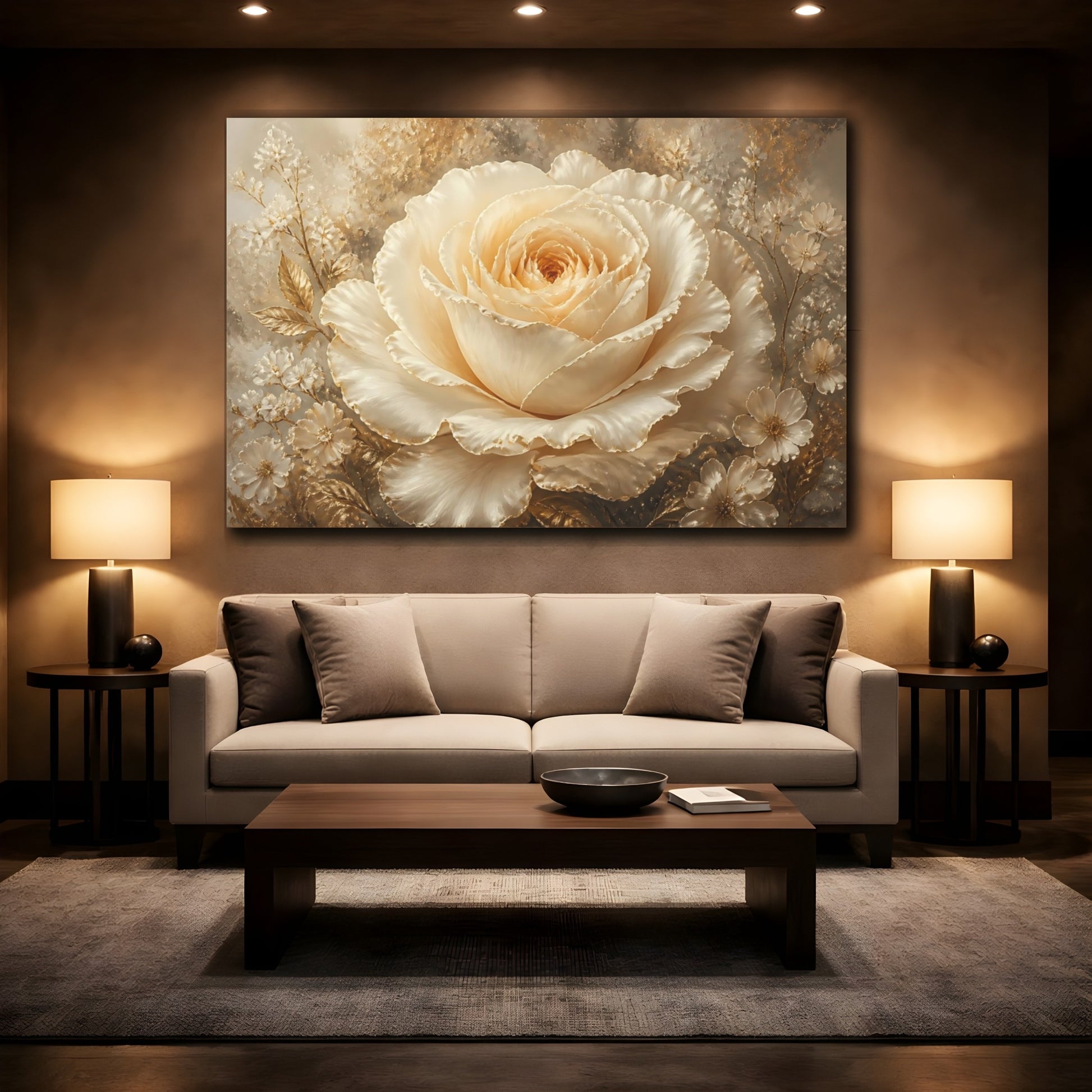 Mockup 2. Champagne Ivory Rose shown as canvas print