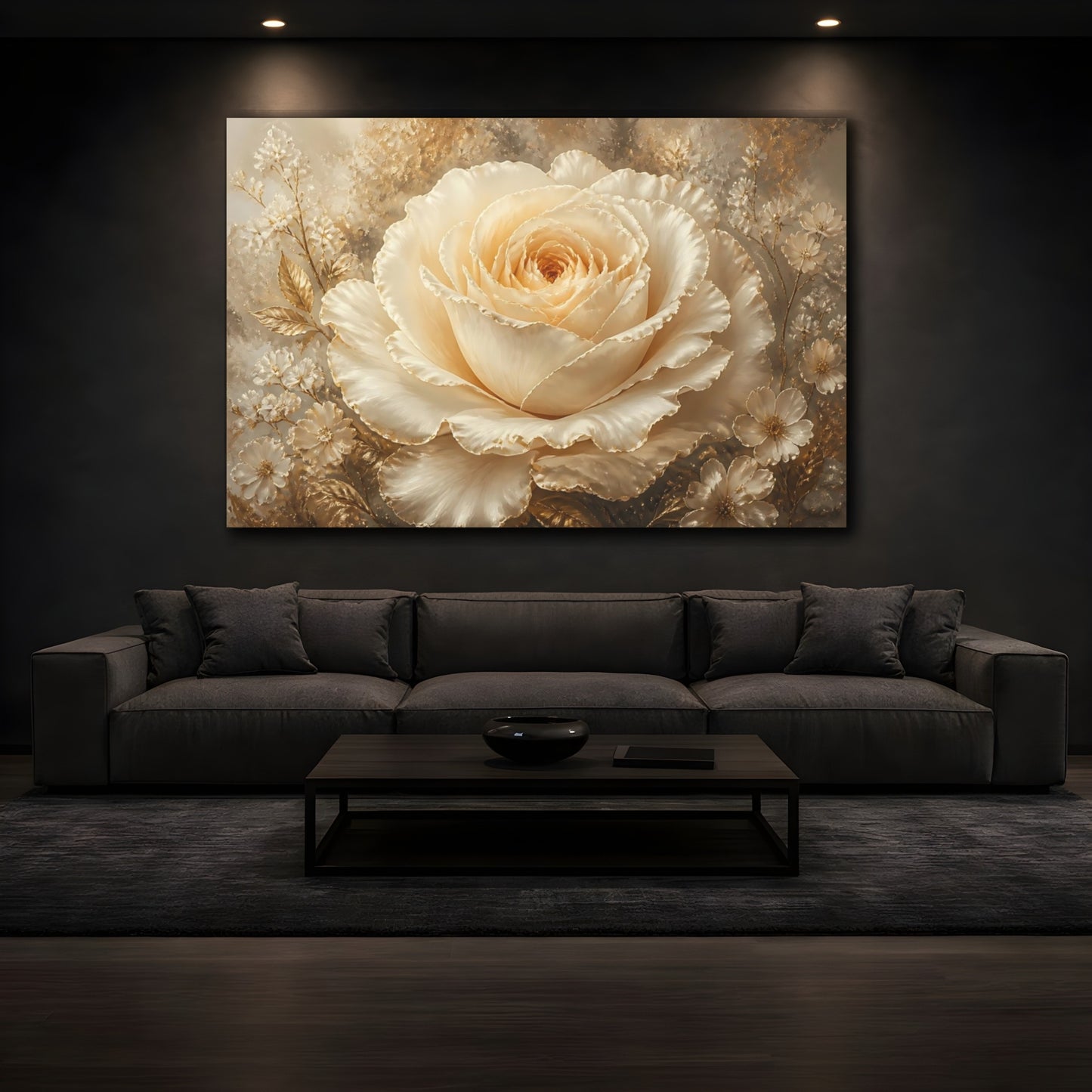 Mockup 3. Champagne Ivory Rose shown as canvas print