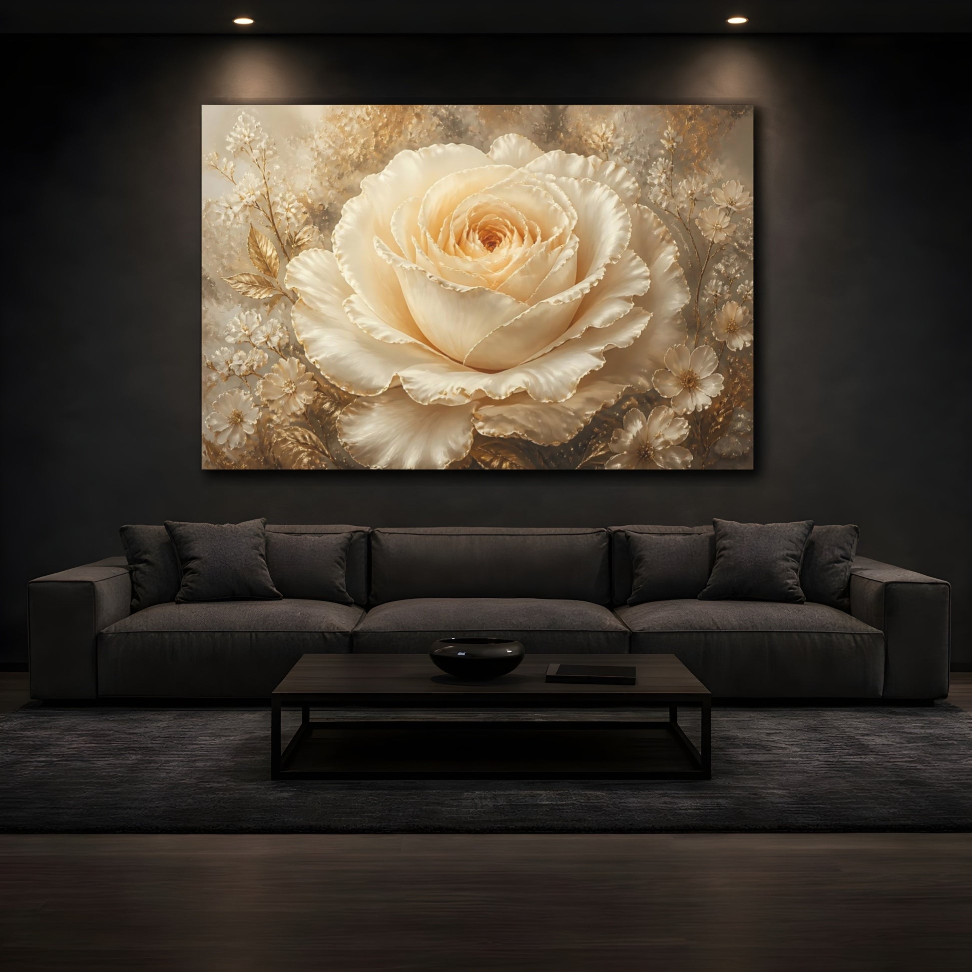 Mockup 3. Champagne Ivory Rose shown as canvas print
