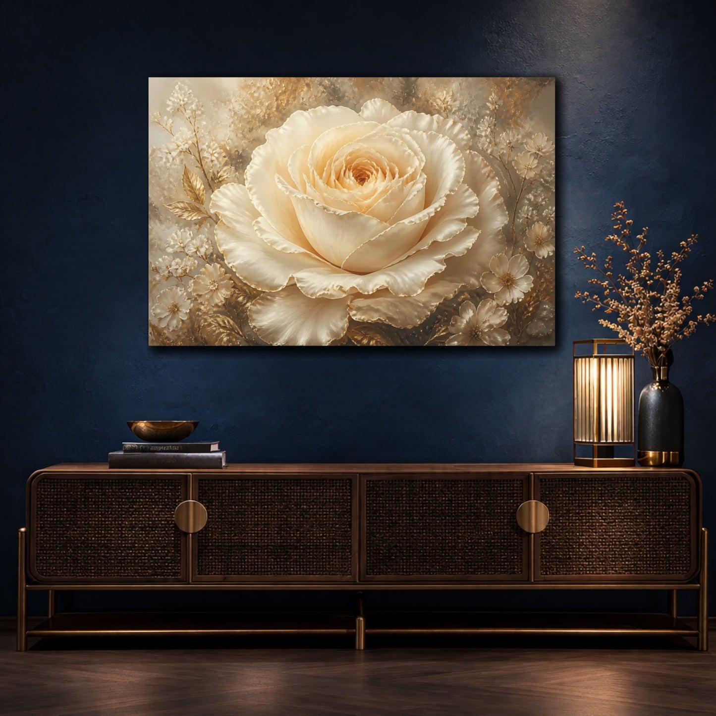 Mockup 4. Champagne Ivory Rose shown as canvas print