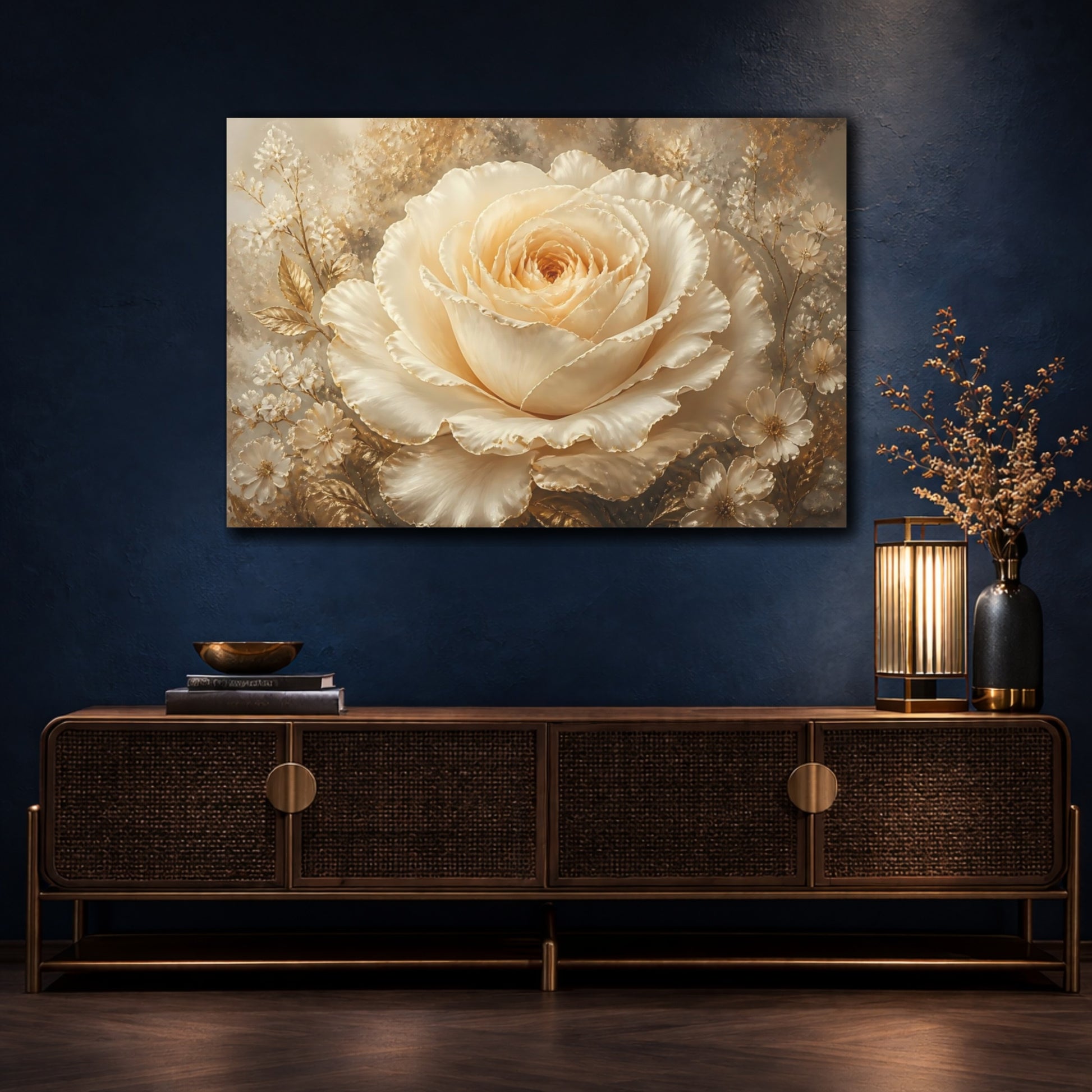 Mockup 4. Champagne Ivory Rose shown as canvas print