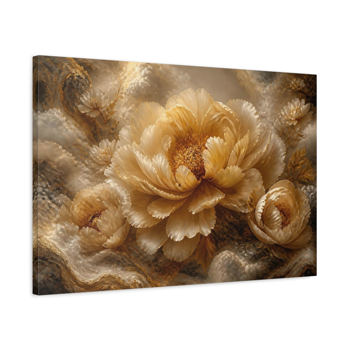 Side Mockup 2. Champagne Peony Bloom shown as canvas print