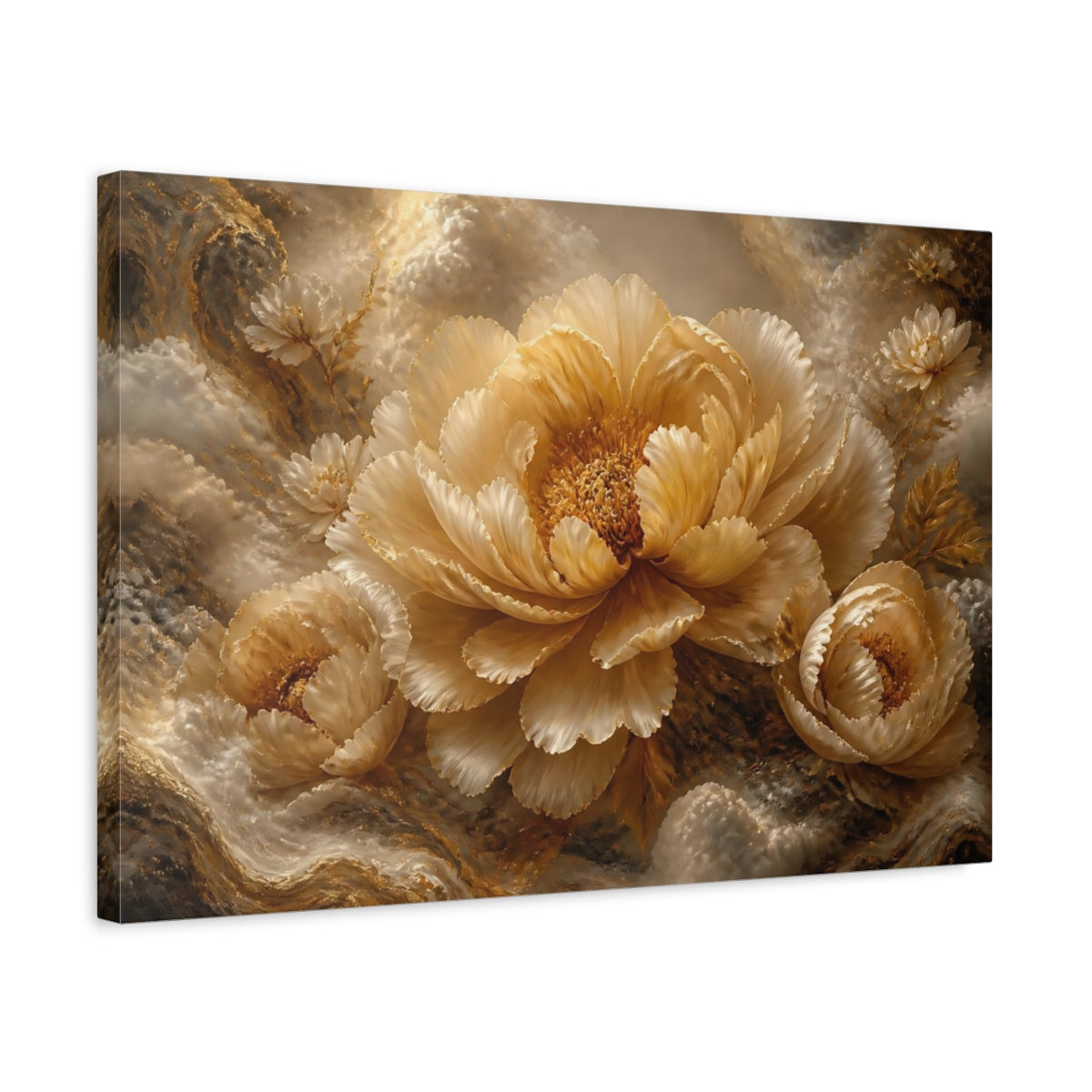 Side Mockup 3. Champagne Peony Bloom shown as canvas print