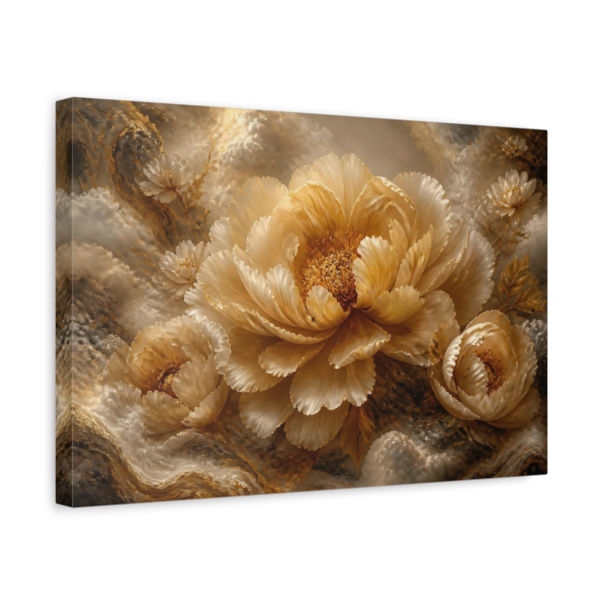 Side Mockup 4. Champagne Peony Bloom shown as canvas print