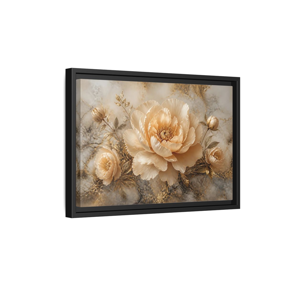 Side Mockup 6. Champagne Peony Bloom shown as framed canvas print