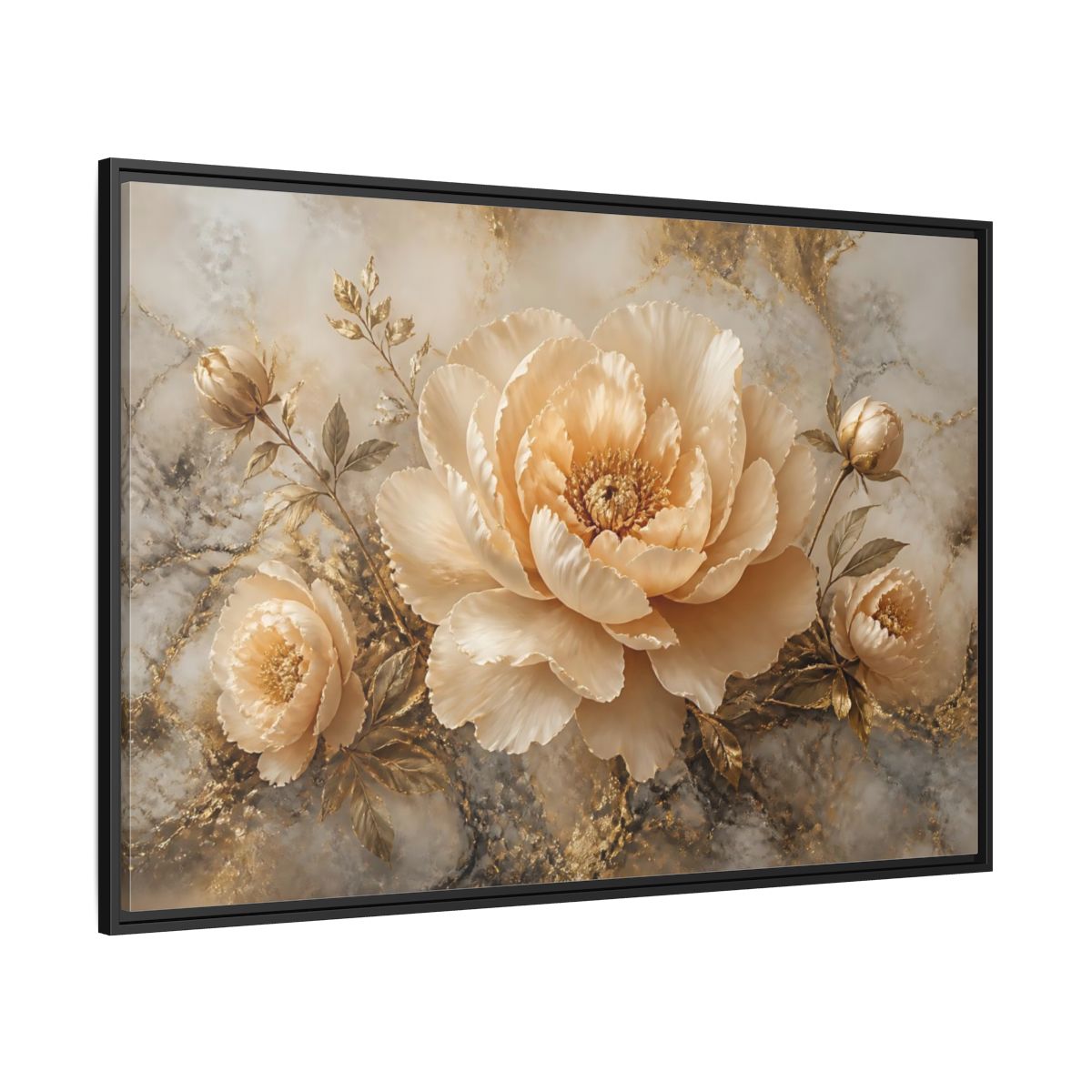 Side Mockup 12. Champagne Peony Bloom shown as framed canvas print