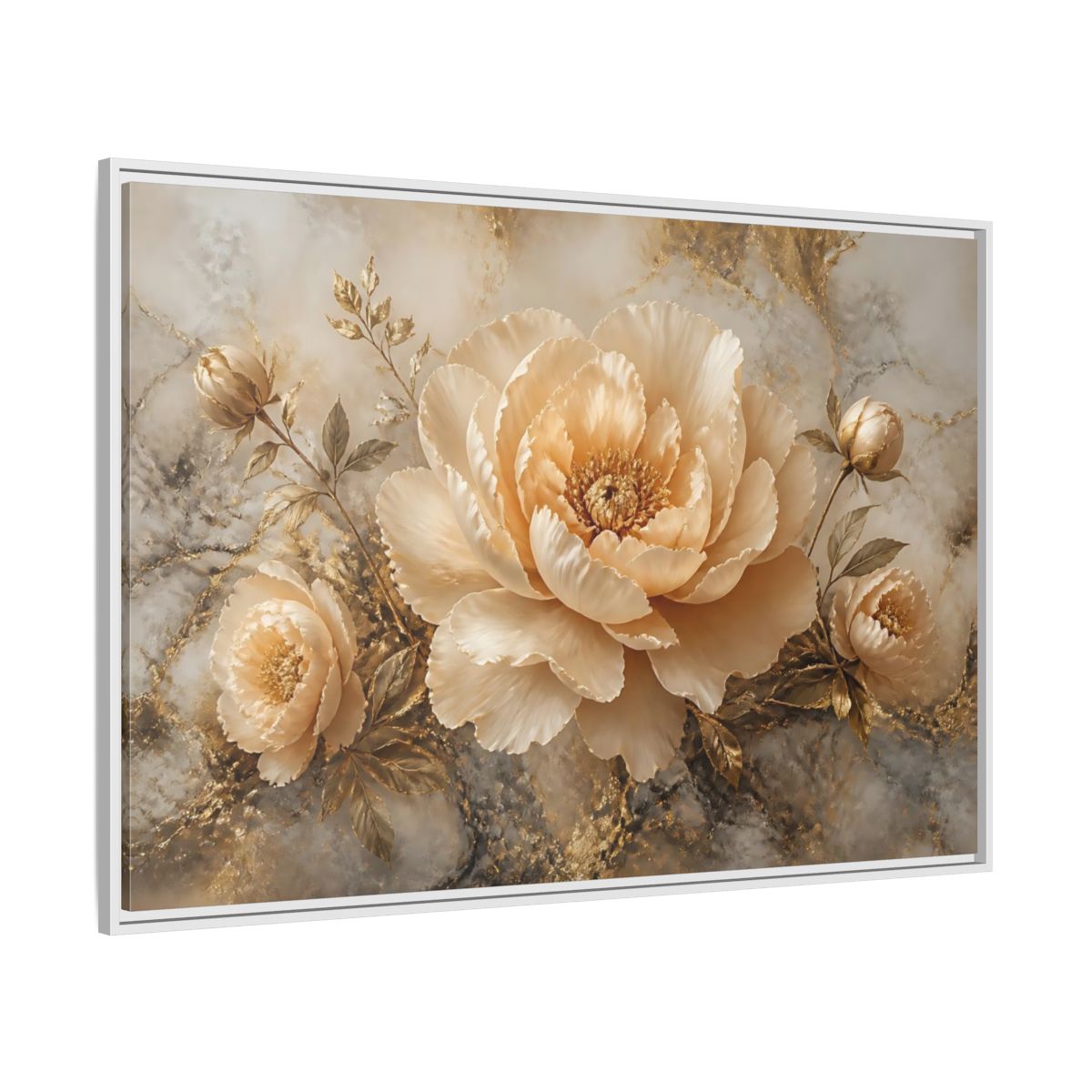 Side Mockup 7. Champagne Peony Bloom shown as framed canvas print