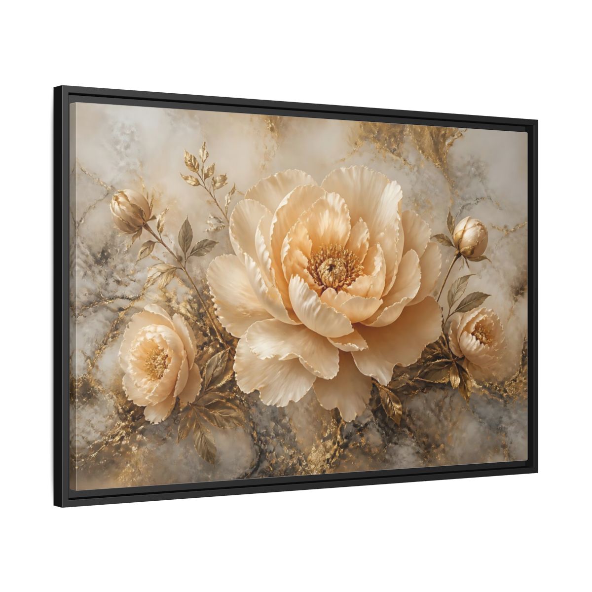 Side Mockup 13. Champagne Peony Bloom shown as framed canvas print