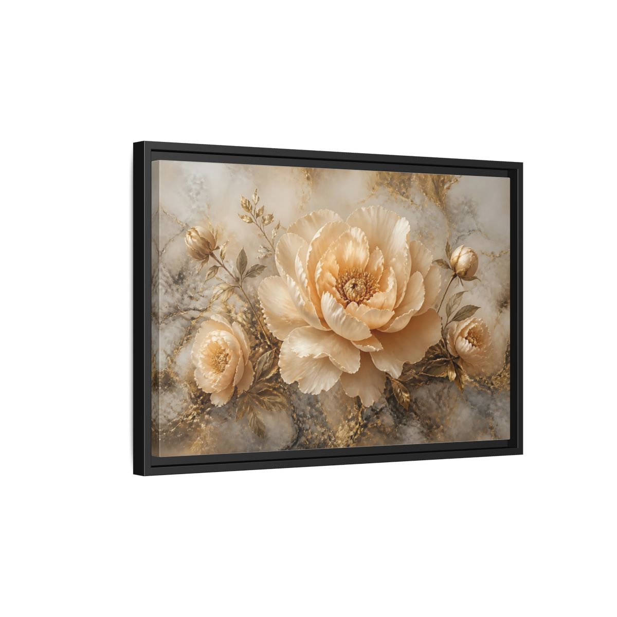 Side Mockup 3. Champagne Peony Bloom shown as framed canvas print