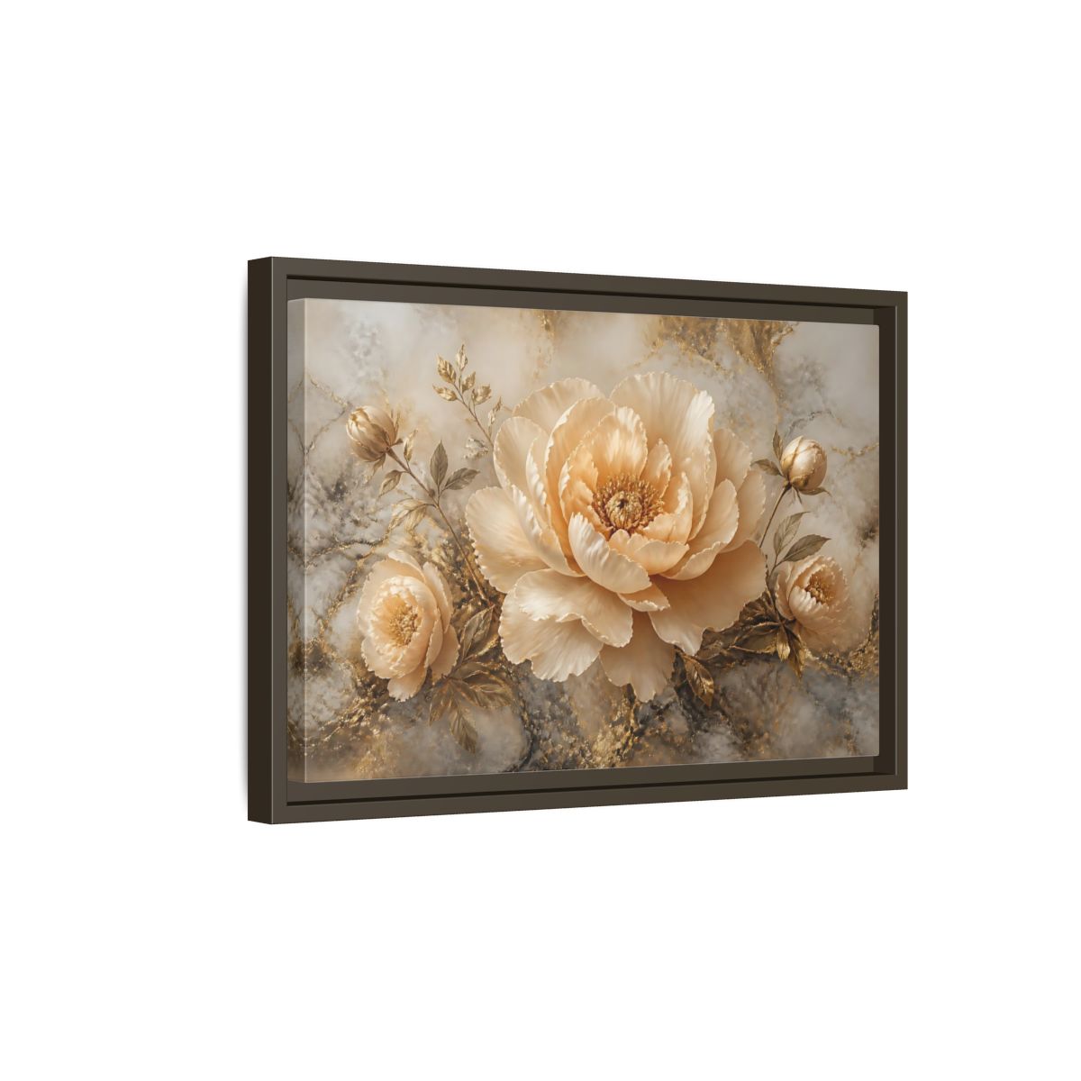 Side Mockup 5. Champagne Peony Bloom shown as framed canvas print
