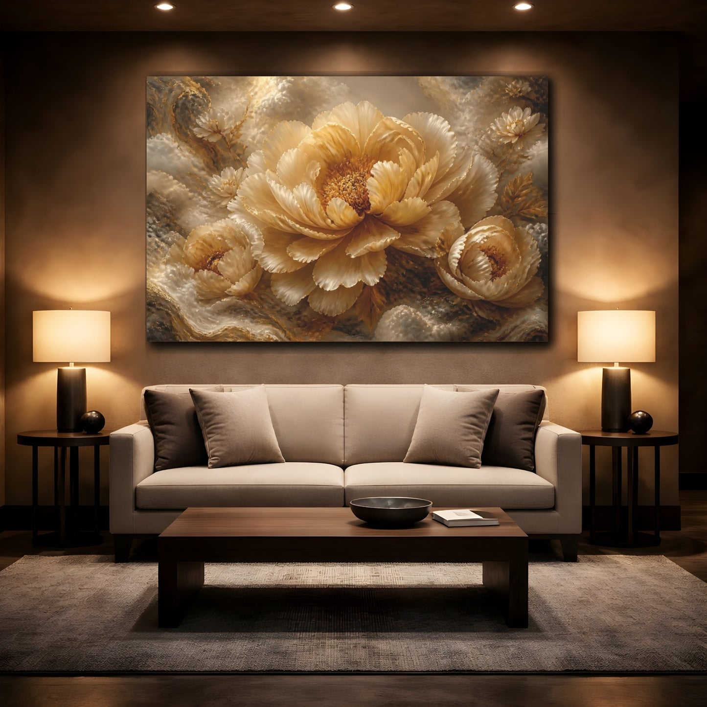 Mockup 2. Champagne Peony Bloom shown as canvas print