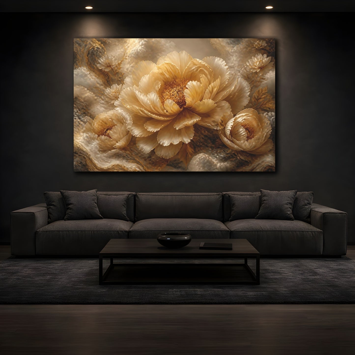 Mockup 3. Champagne Peony Bloom shown as canvas print