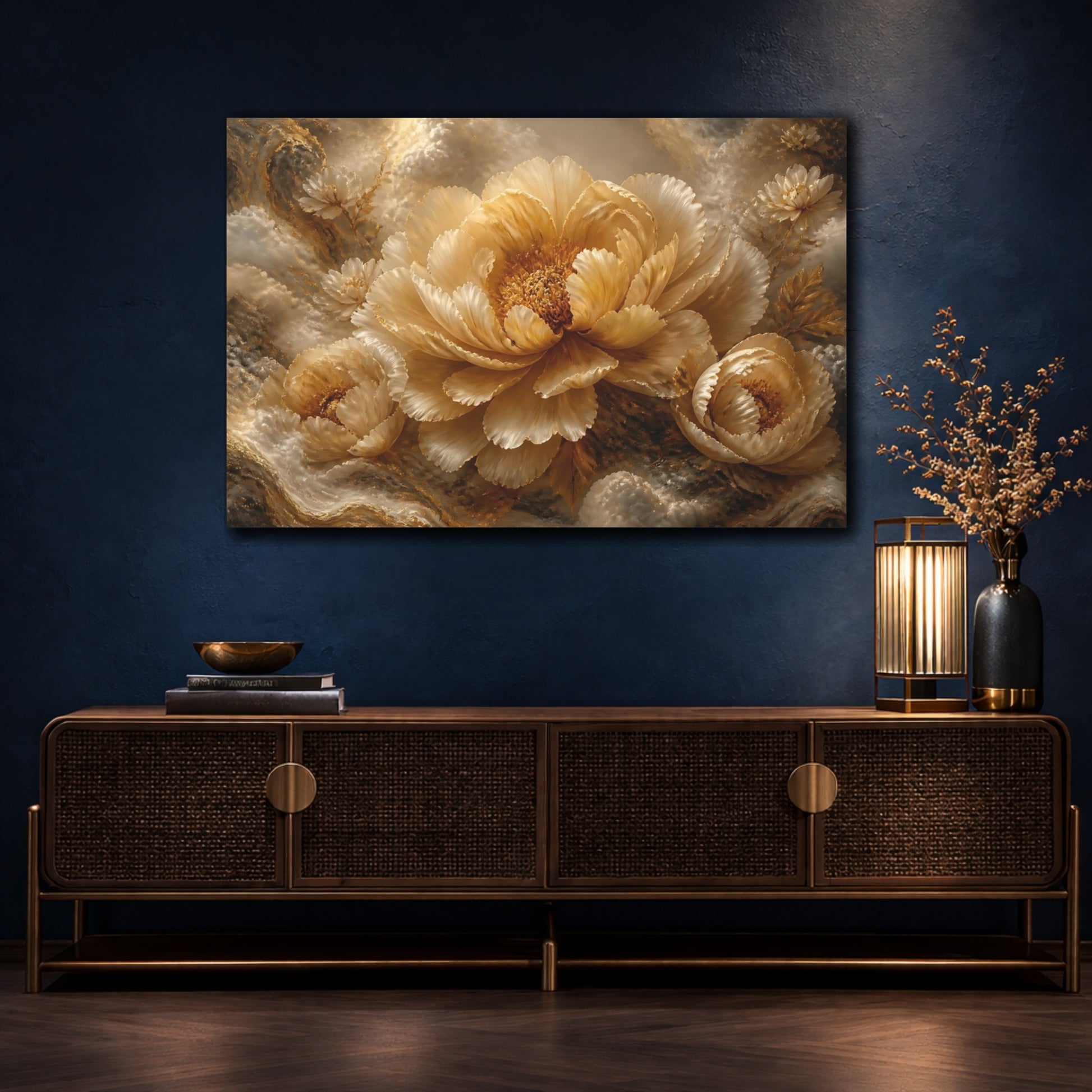 Mockup 4. Champagne Peony Bloom shown as canvas print