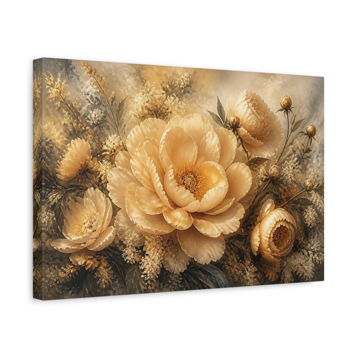 Side Mockup 4. Champagne Peony Bouquet shown as canvas print