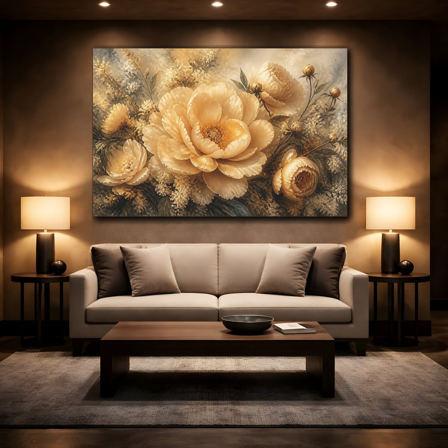 Mockup 2. Champagne Peony Bouquet shown as canvas print