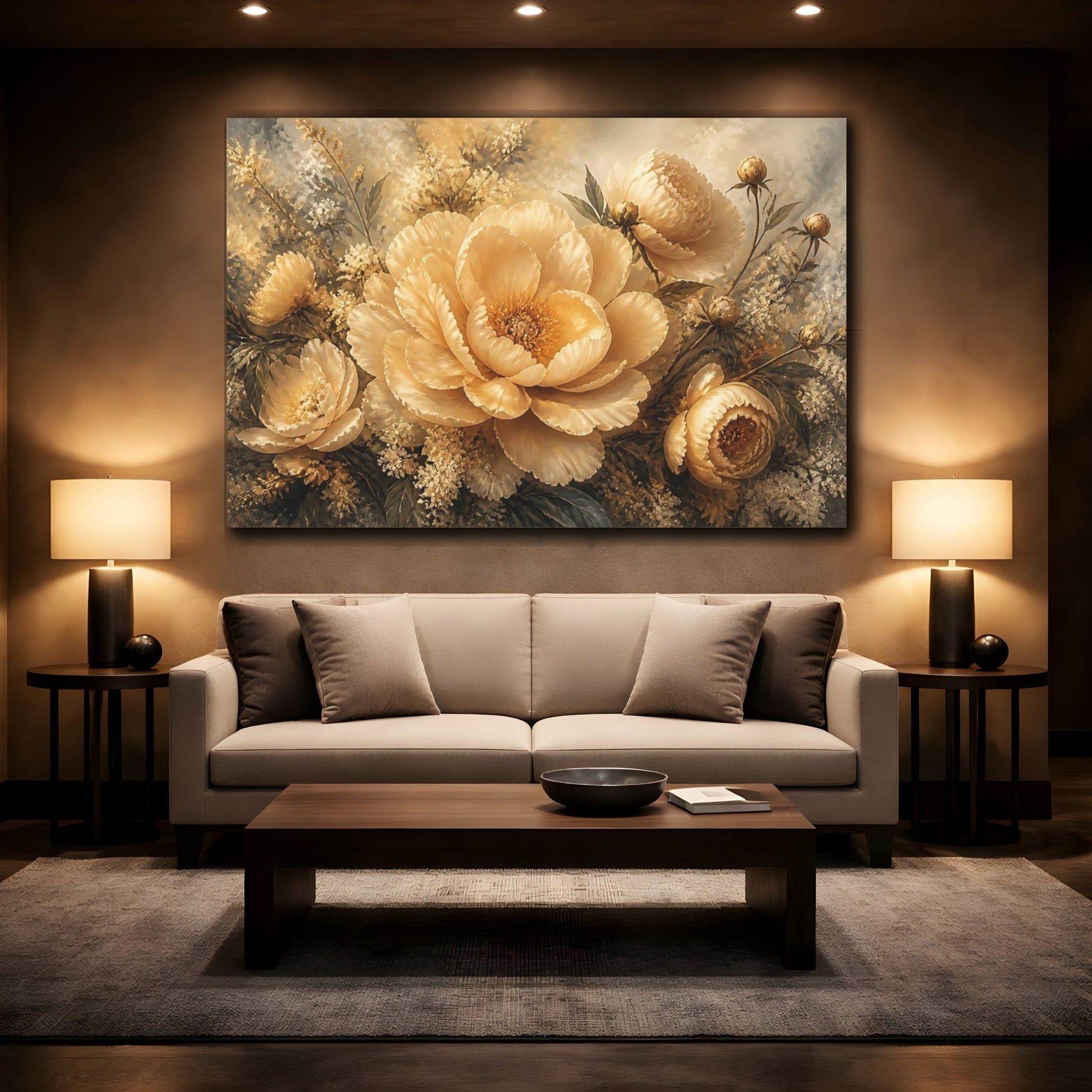 Mockup 2. Champagne Peony Bouquet shown as canvas print