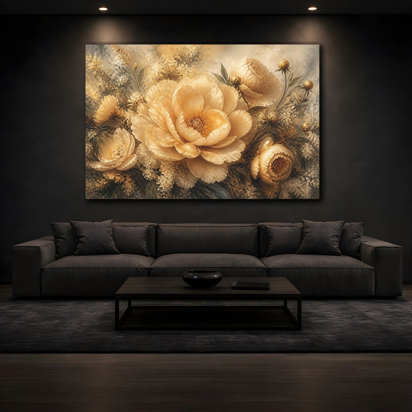 Mockup 3. Champagne Peony Bouquet shown as canvas print