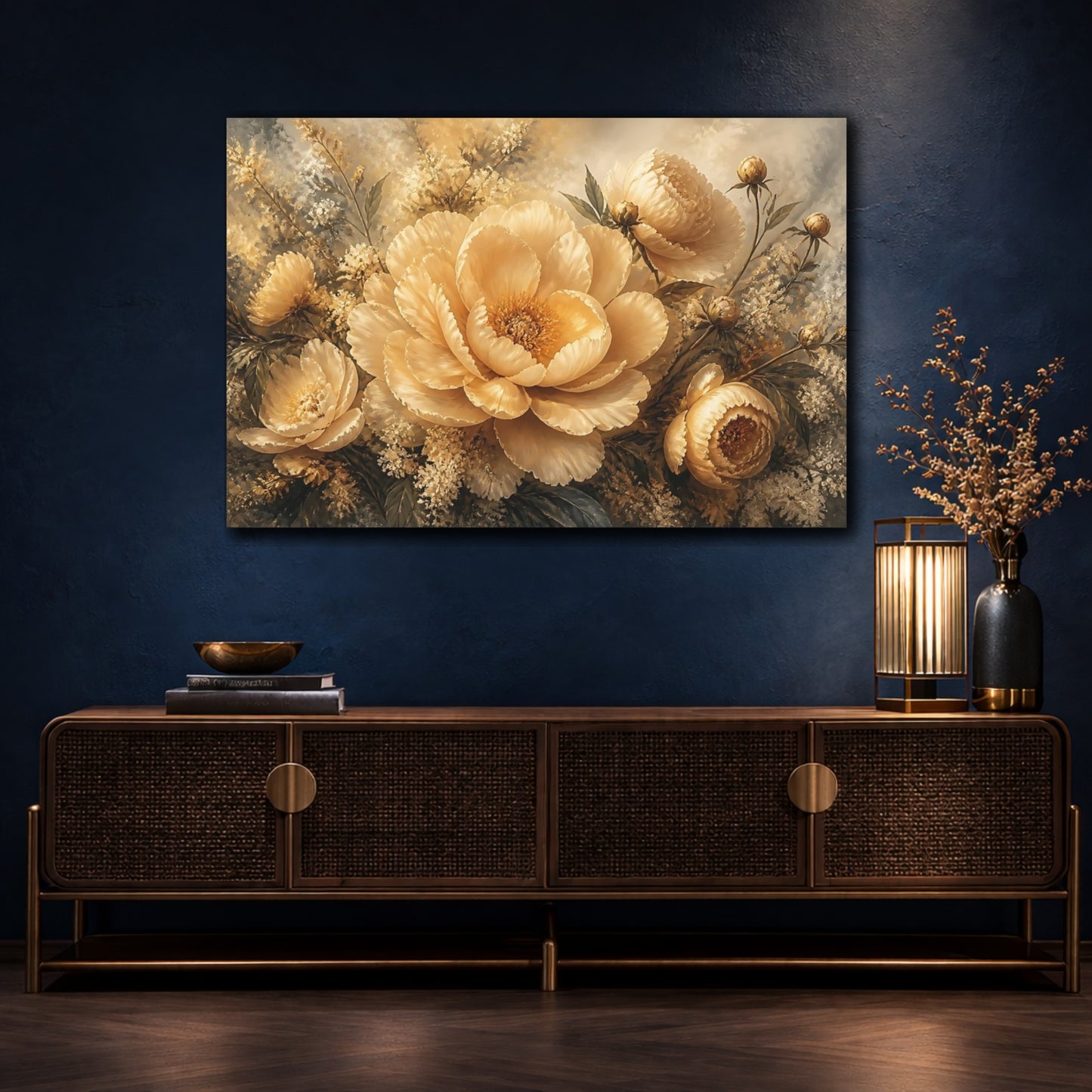 Mockup 4. Champagne Peony Bouquet shown as canvas print