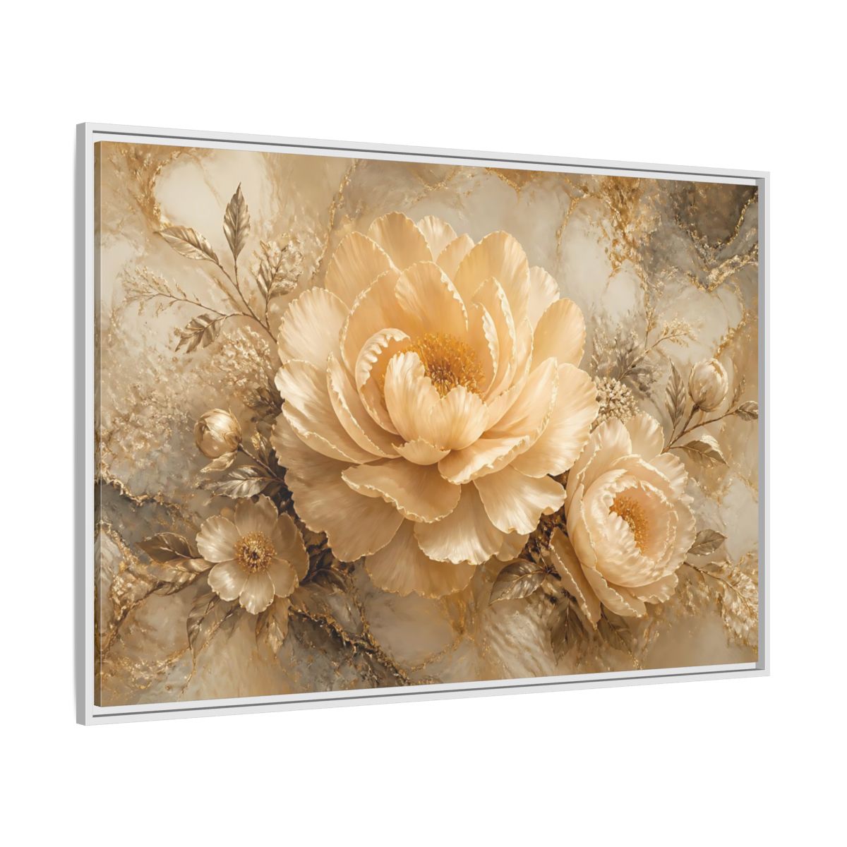 Side Mockup 7. Champagne Peony Elegance shown as framed canvas print
