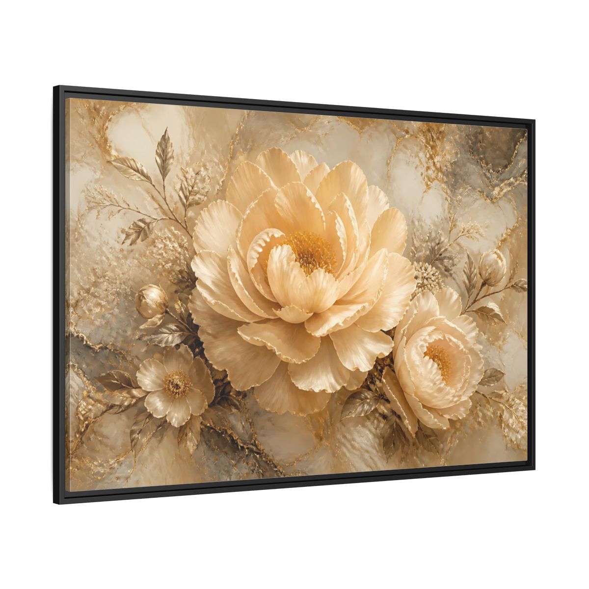 Side Mockup 12. Champagne Peony Elegance shown as framed canvas print
