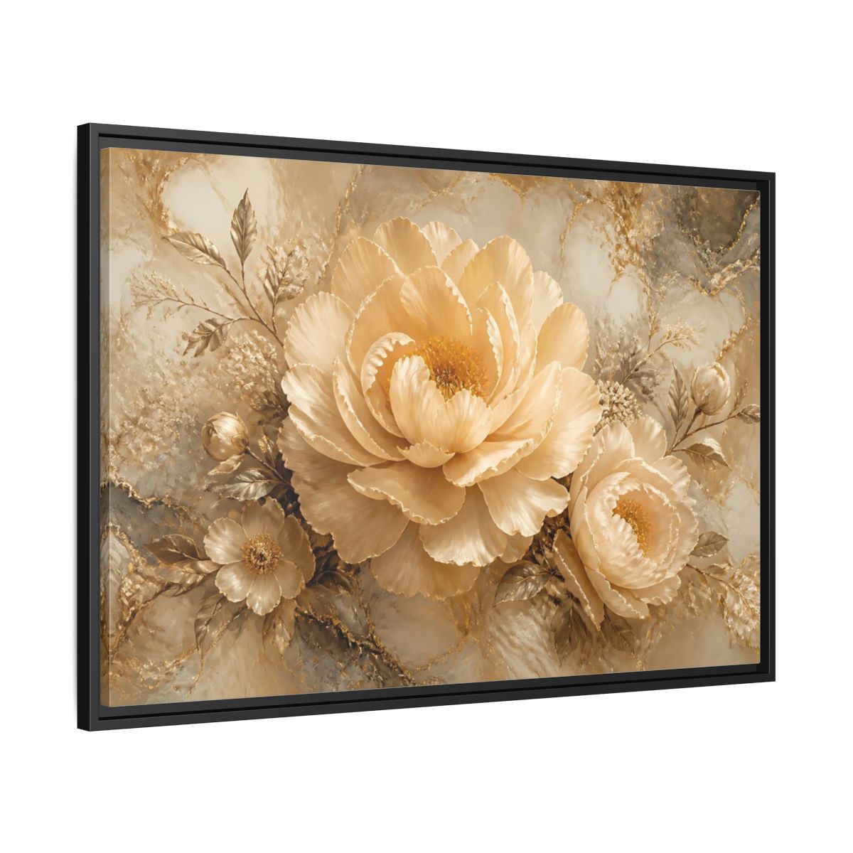 Side Mockup 13. Champagne Peony Elegance shown as framed canvas print
